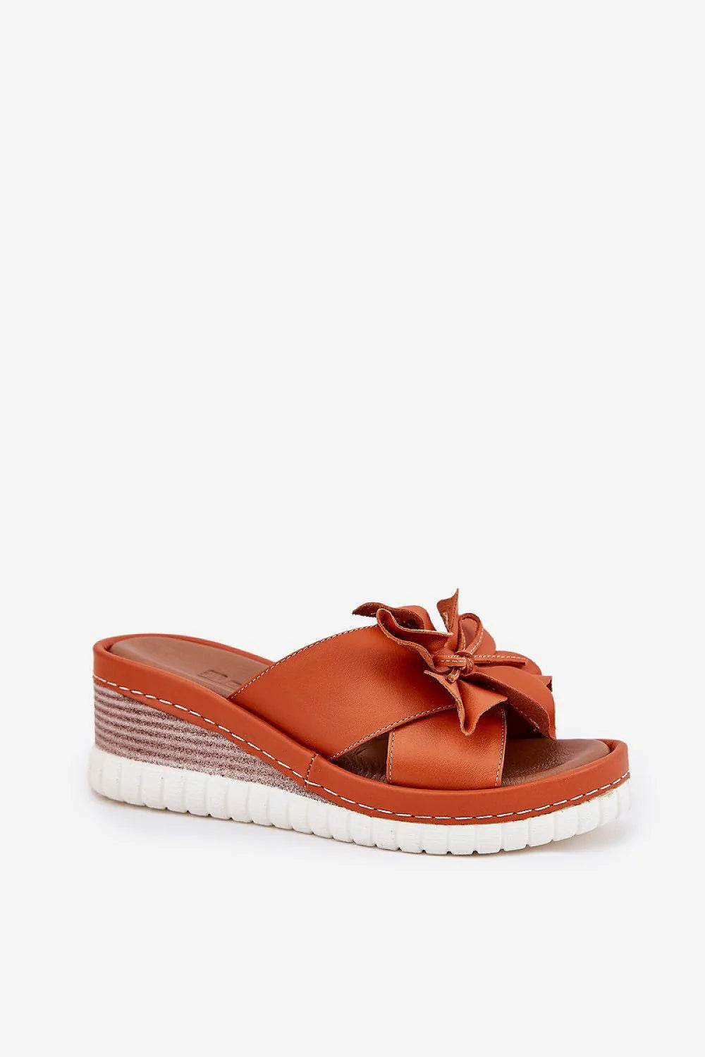 Sandales femmes cuir naturel marron talon compensé 7 cm style casual chic noeud décoratif été 2023