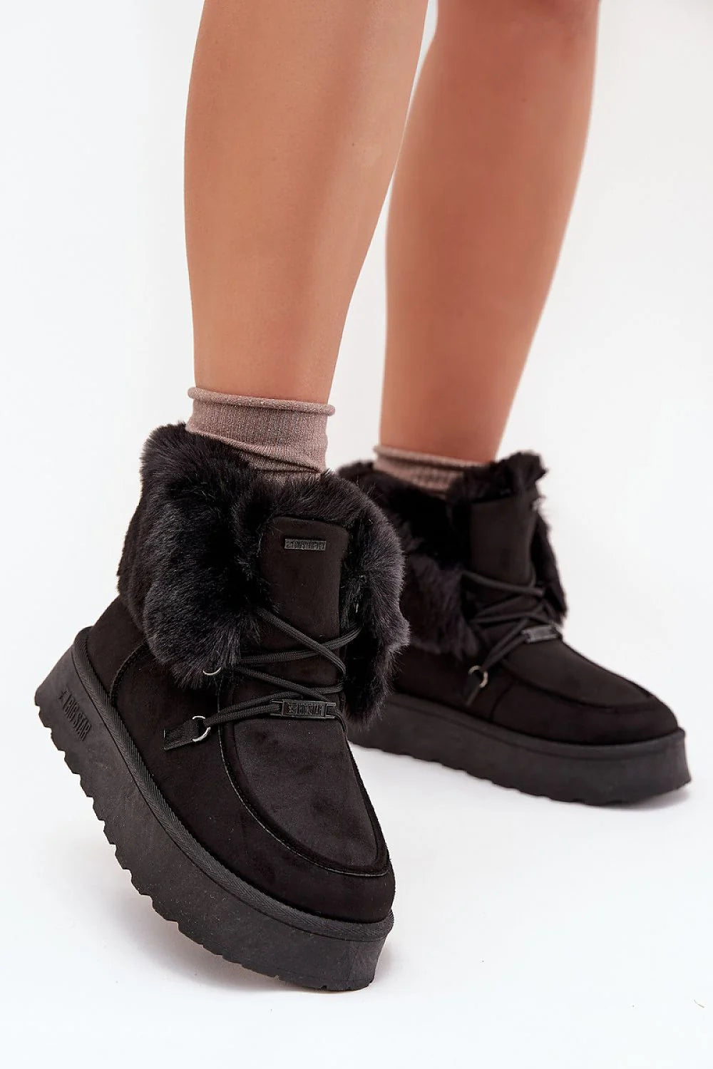bottes neige femme BigStar suédine écologique membrane imperméable doublure fourrure col laçage plateforme épaisse semelle crantée adhérence urbaine