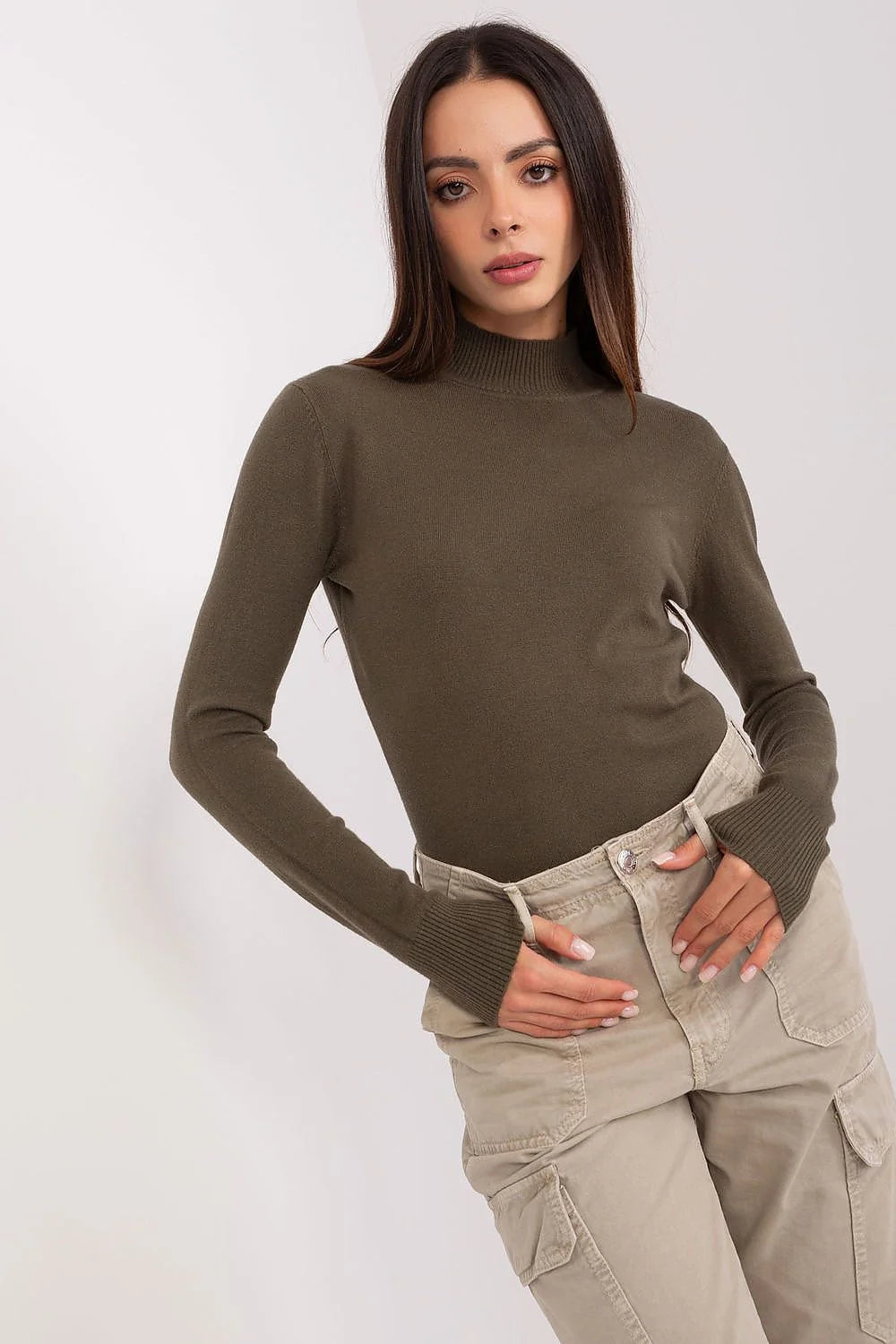 Pull col roulé fin manches longues viscose nylon polyester coupe ajustée style minimaliste élégant occasion quotidienne travail femme