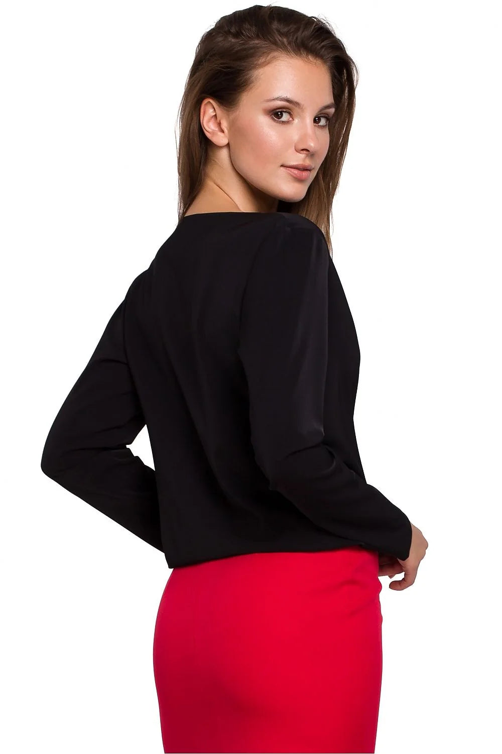 chemisier makover femme élégant sophistiqué confortable fluide polyester élasthanne enveloppe décolleté V manches longues tombé délicat