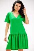 Robe de jour féminine élégante moderne casual-chic décolleté en V manches courtes taille basse ourlet froncé coton 98% spandex 2% femme