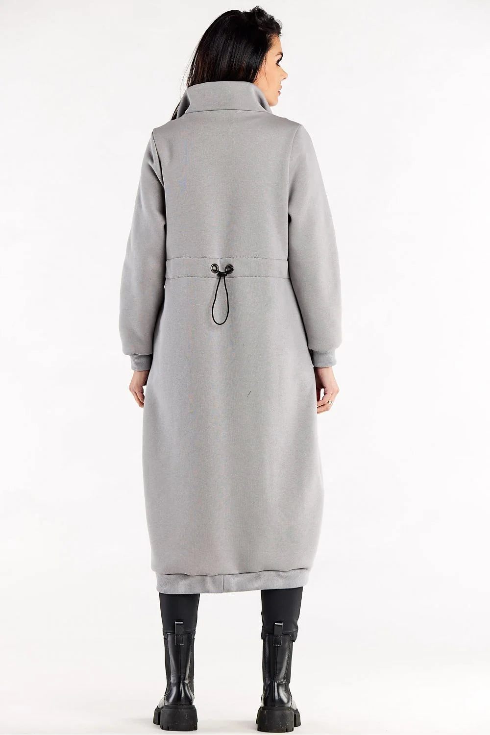 sweatshirt long zippé femme oversize gris clair col montant manches longues molletonné coton élasthanne poches latérales