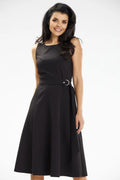 Robe de jour élégante sans manches encolure bateau taille ajustable ceinture incluse couleur noire polyester elasthanne femme
