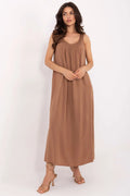 Robe de jour Och Bella style oversize longueur midi en viscose couleur marron terreux décolleté en V sans manches femme