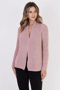 Cardigan femme en tricot jersey rose pâle col châle manches longues en laine acrylique 90% 10%