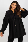 Chemise manche longue Och Bella pour femme, coupe ample, volants, Polyester 100%, élégante, moderne, occasions multiples