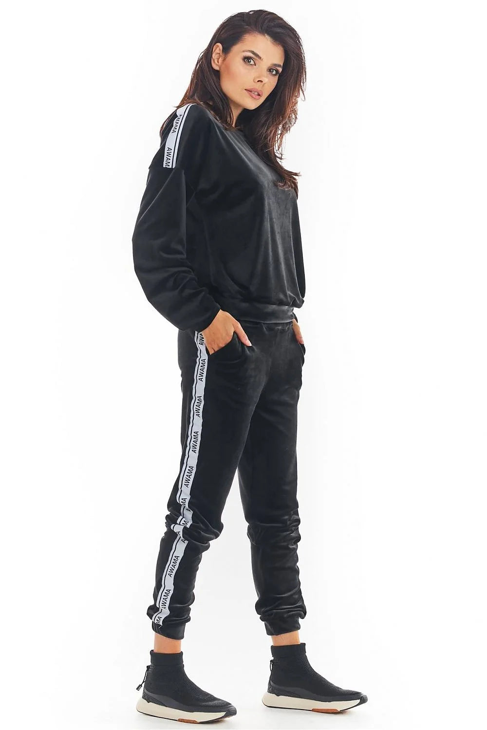 Ensemble survêtement femme velours bordeaux décontracté manches longues confort poches style chic maison