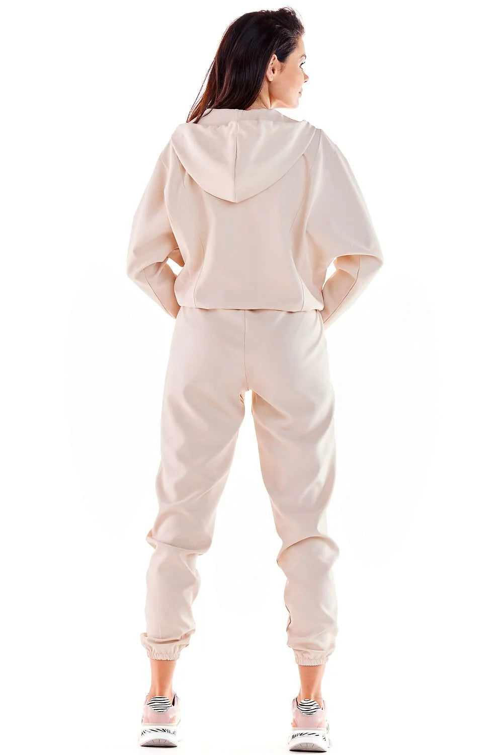Ensemble survêtement féminin décontracté moderne style sportswear beige clair polyester élasthanne taille ajustable femmes gym détente