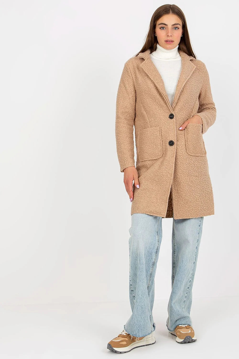 Manteau Och Bella pour femme rouge vif manches longues poches plaquées coupe droite style moderne intemporel polyester 100% taille universelle