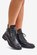 Bottines femmes cuir noir élégantes modernes confortables style chic design montant lacer zip métal résistant semelle caoutchouc
