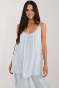 Top Och Bella pour femmes chemisier féminin décontracté en viscose bleu pastel encolure ronde sans manches occasion estivale