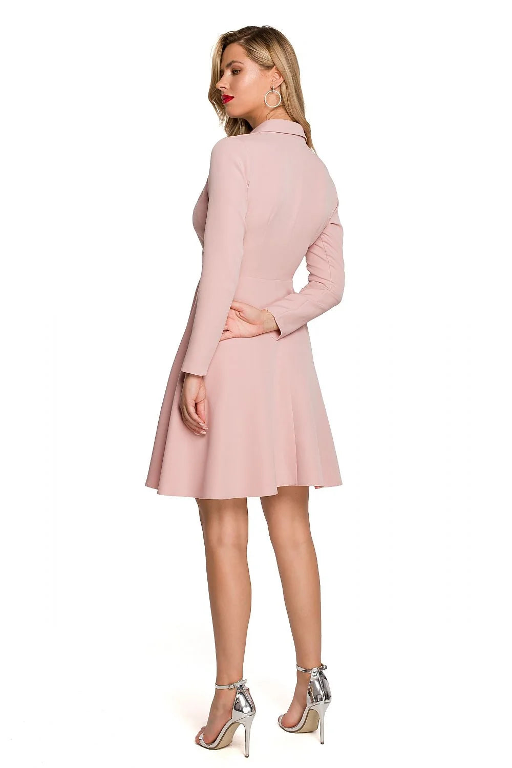 Robe de soirée élégante longue manches longues col V croisé couleur magenta vibrante polyester 5% elasthanne 95% femme