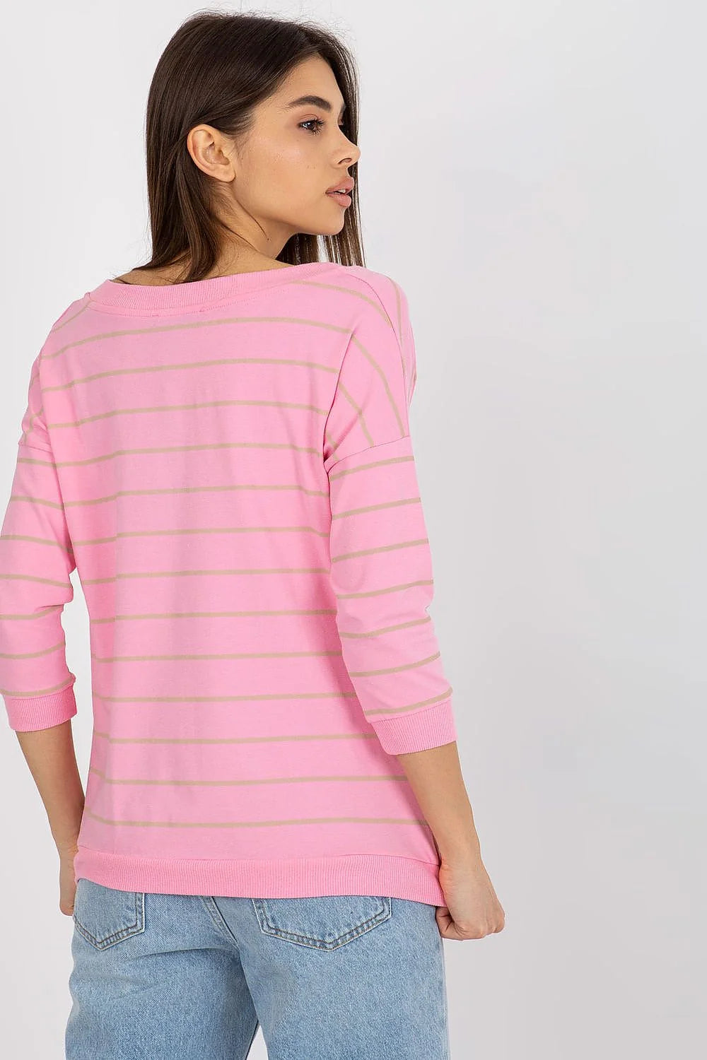 Pull pour femme à manches longues, design moderne, rose pastel, rayures subtiles, encolure en V, cœur sur la poitrine, coupe droite, confortable, style décontracté, quotidien, automne-hiver, été, mode féminine