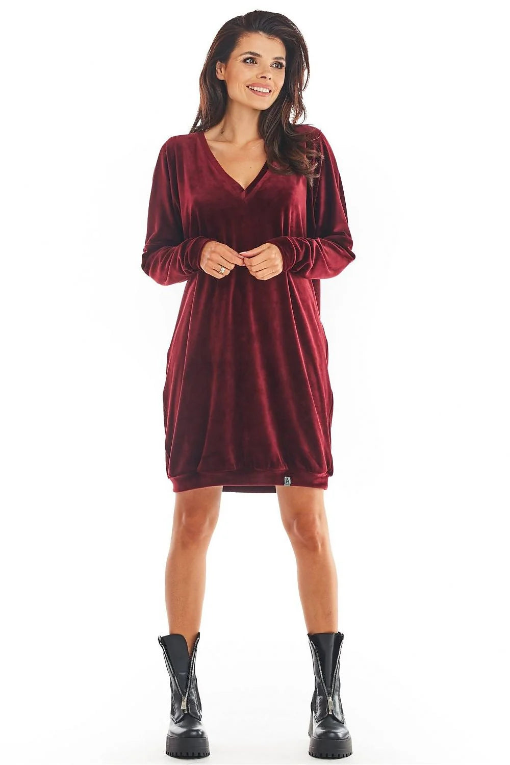 Nuisette velours bordeaux élégante confortable manches longues décolleté en V luxe pour femmes modernes