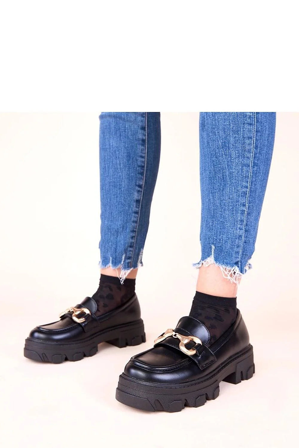 mocassins noirs Ruben décor doré femmes cuir synthétique semelle intérieure ergonomique confortables souple talon bas élégants polyvalents durables