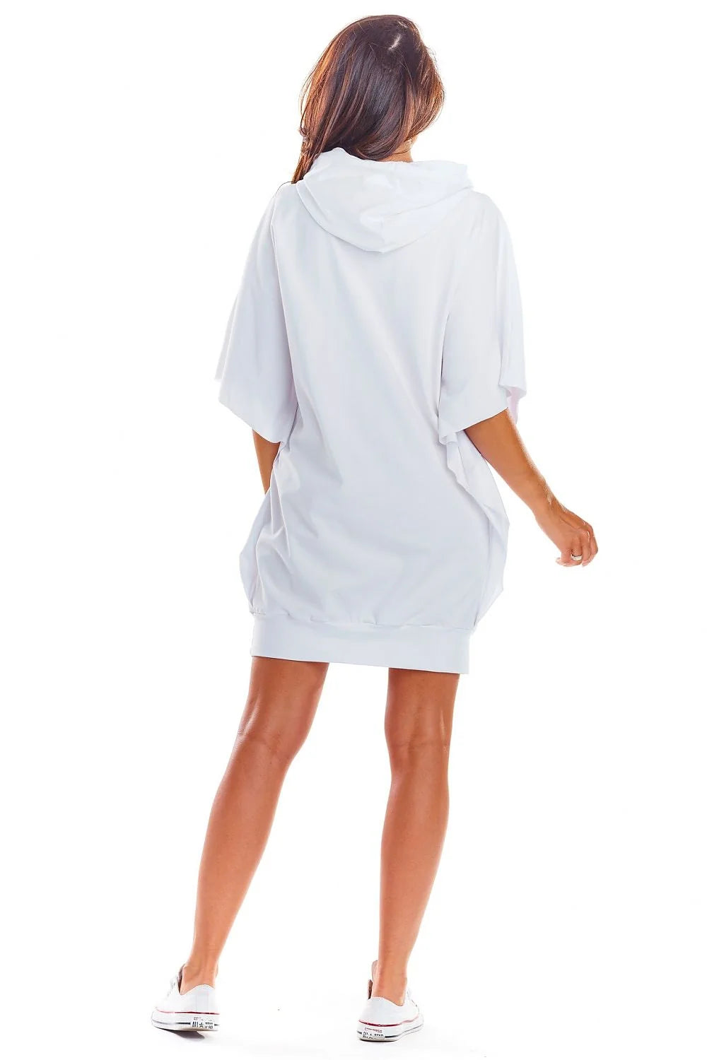 robe jour femme ample oversize capuche cordon poches kangourou manches courtes mi cuisse coton lycra blanc