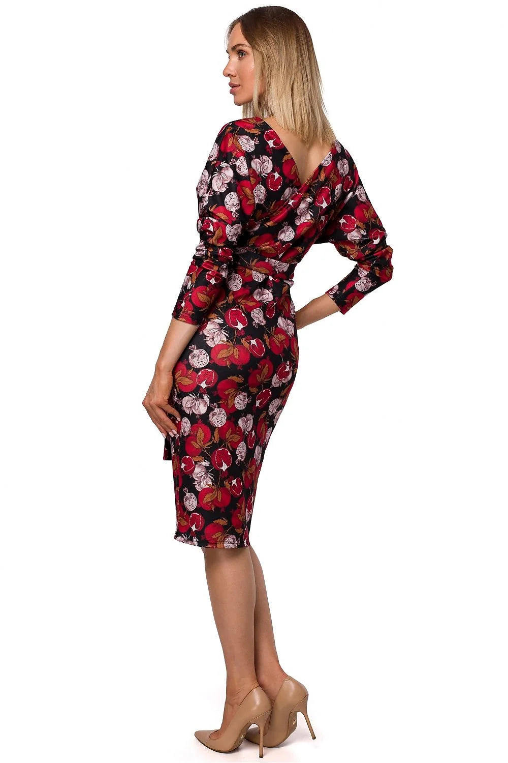 Robe élégante en tricot stretch bleu motifs géométriques chic croisée ceinturée pour femmes modernes