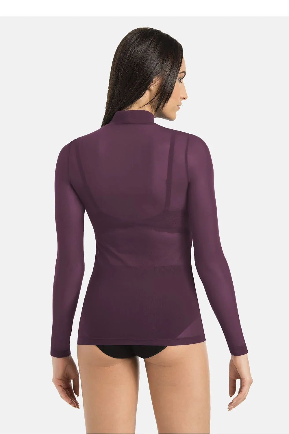 chemisier femme col roulé manches longues moulant microfibre stretch seamless prune semitransparente empiècement dentelle gainant seconde peau sculptant maintien audacieuse