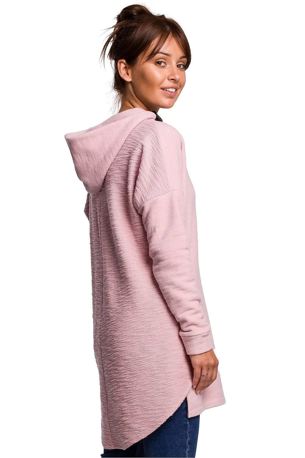 Sweatshirt pour femme en coton bleu marine oversize longue manches longues col montant capuche