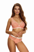 Ensemble lingerie féminine dentelle corail soutien-gorge triangle culotte classique taille mi-haute matelassé contrasté femme