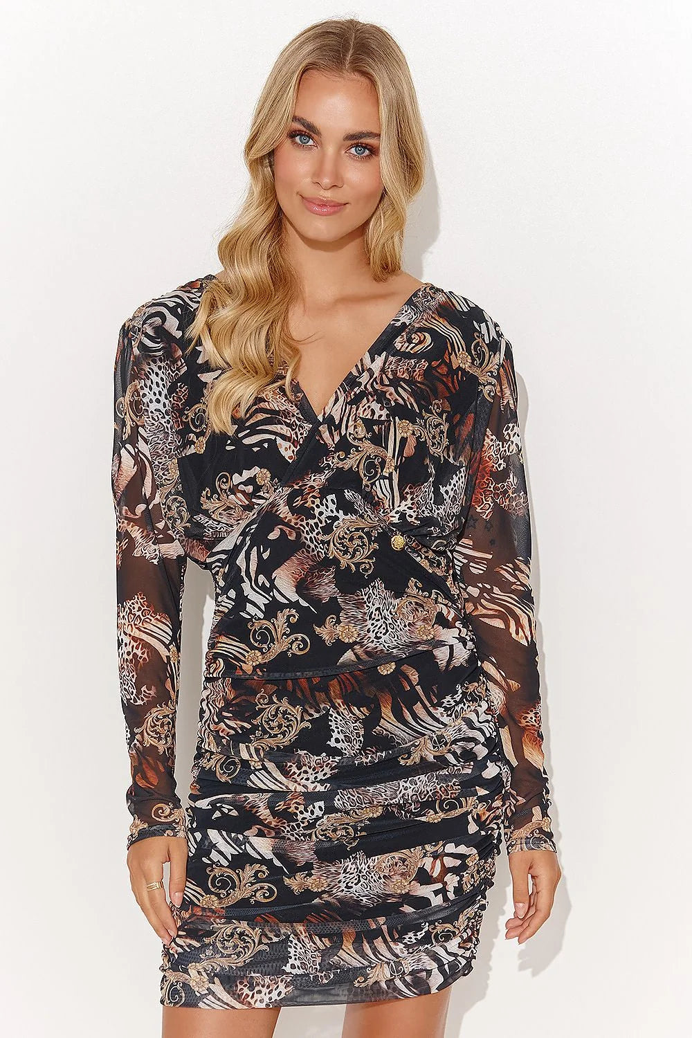 Robe de jour Makadamia pour femmes en maille légère avec motif floral et manches longues