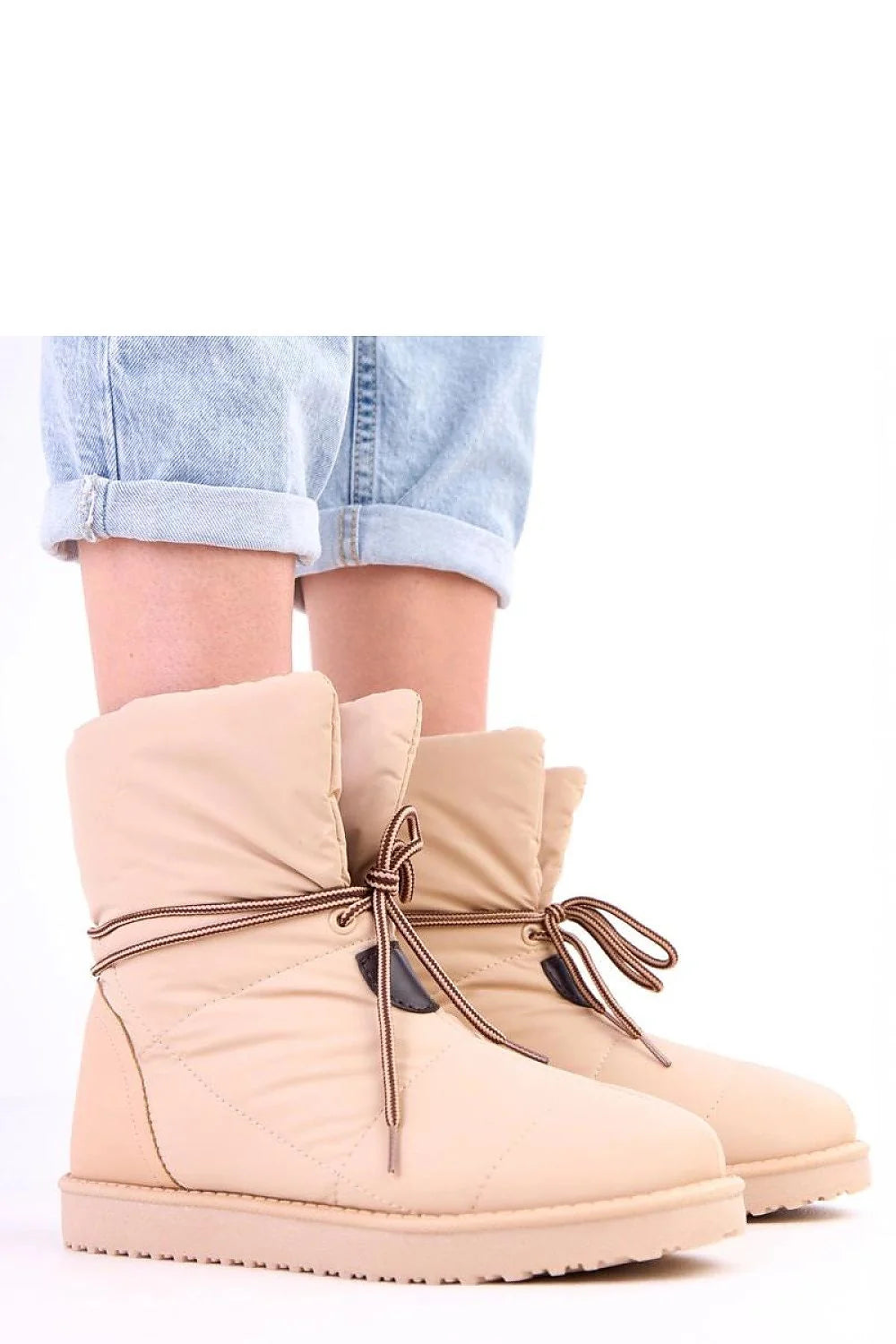 bottes neige Solea femme beige crème matelassées rembourrées lacet décoratif cheville basse slipon facile enfiler semelle crantée isolante