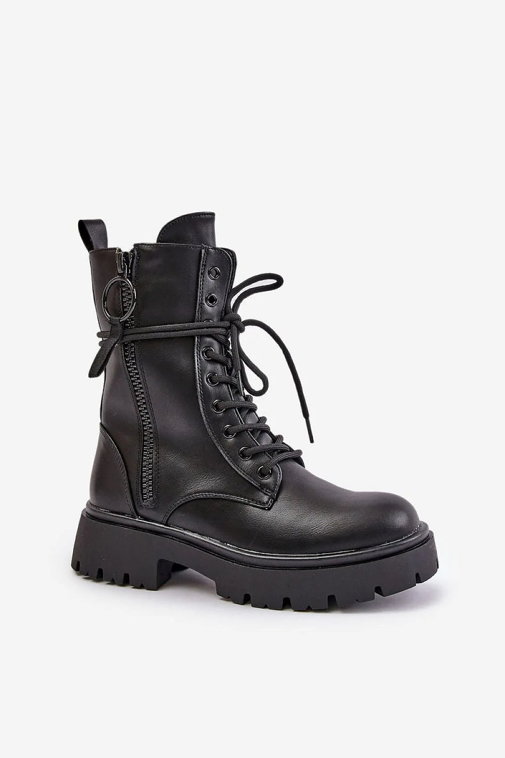 Bottes combat femmes design robuste moderne matière synthétique noire style élégant talon plat semelle épaisse anti-dérapante