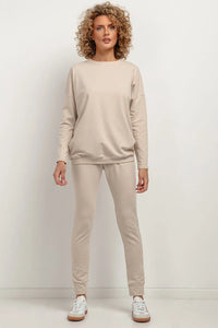 Pantalon coton polyester beige coupe slim ajustable survêtement Tessita ensemble décontracté femmes élastique taille