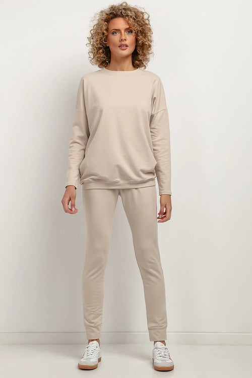 Pantalon coton polyester beige coupe slim ajustable survêtement Tessita ensemble décontracté femmes élastique taille
