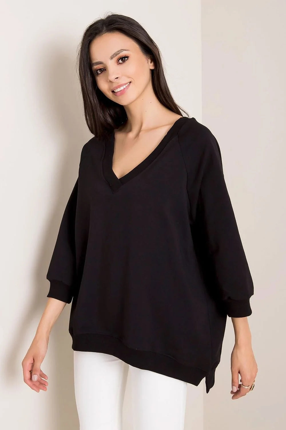 Sweatshirt Rue Paris ample manches longues encolure V couleur brun terre cuite doux respirant féminin