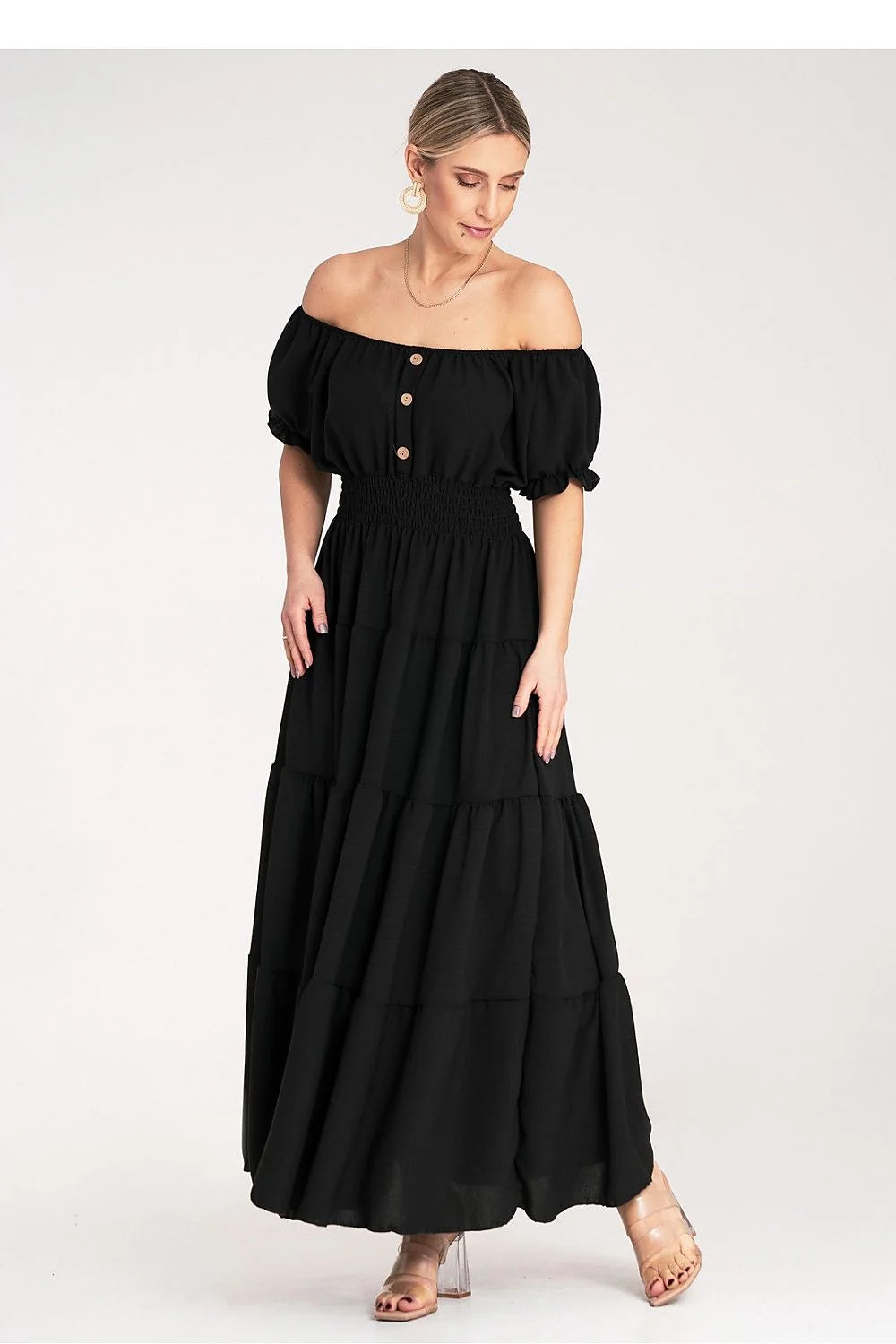 Robe de jour Figl style bohème-chic longue manches bouffantes décolleté espagnol taille élastique femme