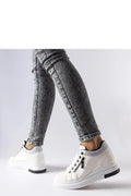 Sneakers compensées pour femmes style moderne blanches été confortables matériau écologique cuir synthétique lacets métalliques détails élégants polyvalentes occasion quotidienne