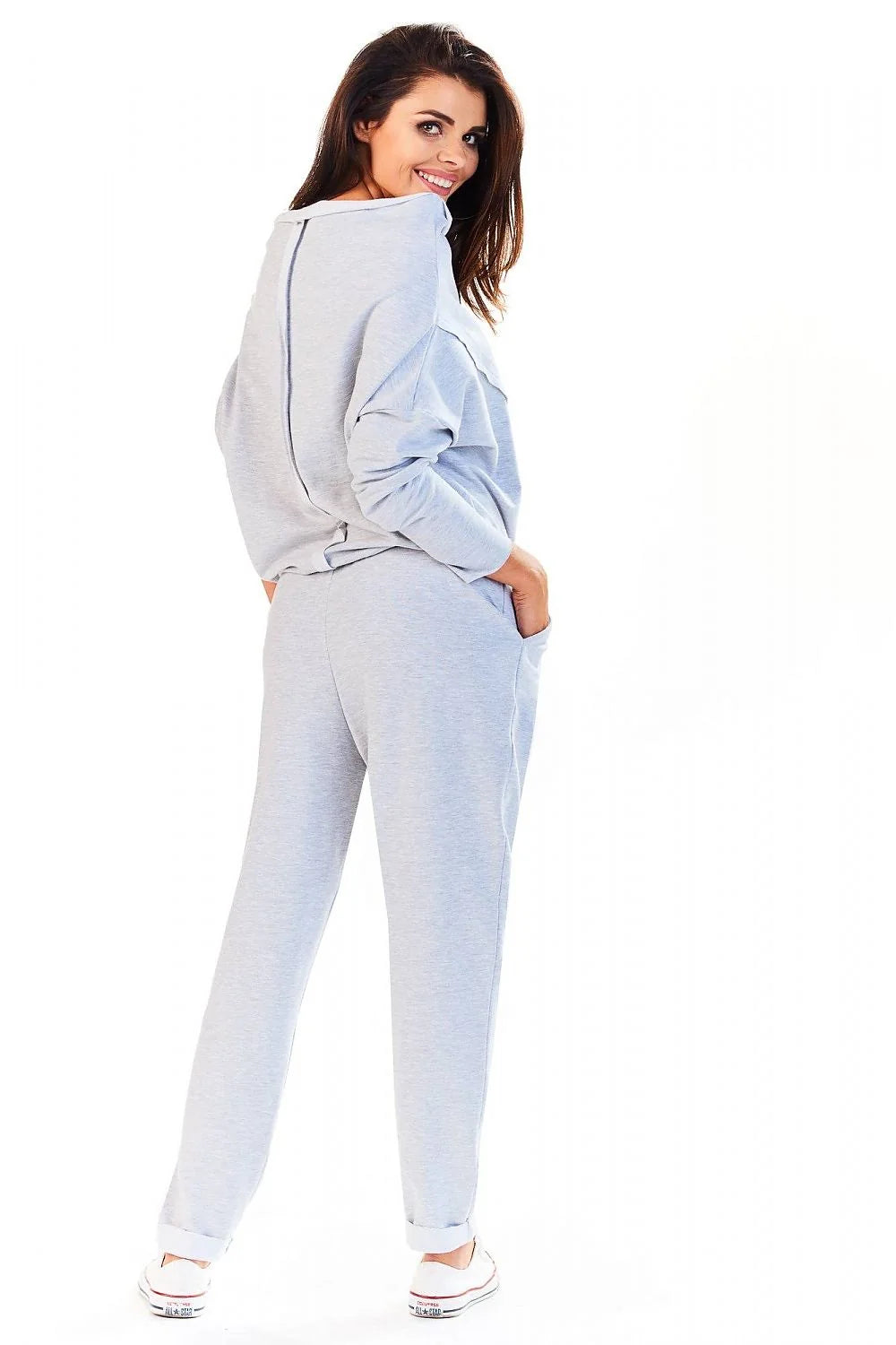 combinaison femme coton élasthanne décontractée moderne ample col bateau manches longues taille élastique poches latérales molletonnée gris anthracite