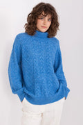 Pull pour femme en maille douce bleu vibrant motif torsadé col roulé manches raglan finitions côtelées coupe ample hiver élégance confort