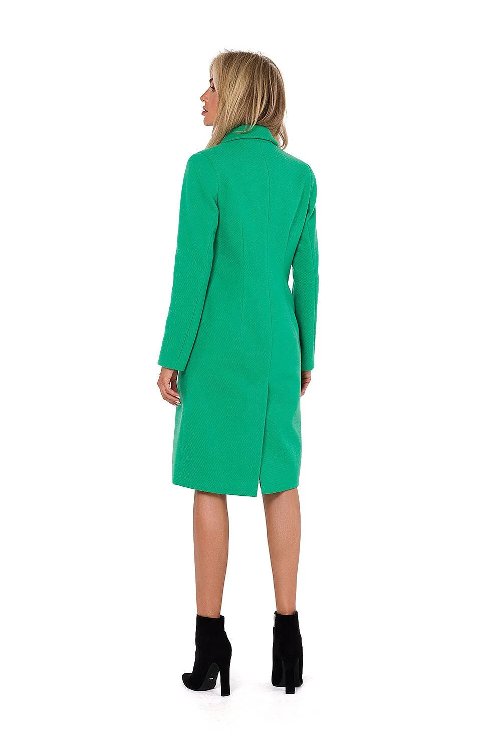 Manteau pour femmes élégant en flanelle vert vif col matelassé poches asymétriques manches longues coupe classique