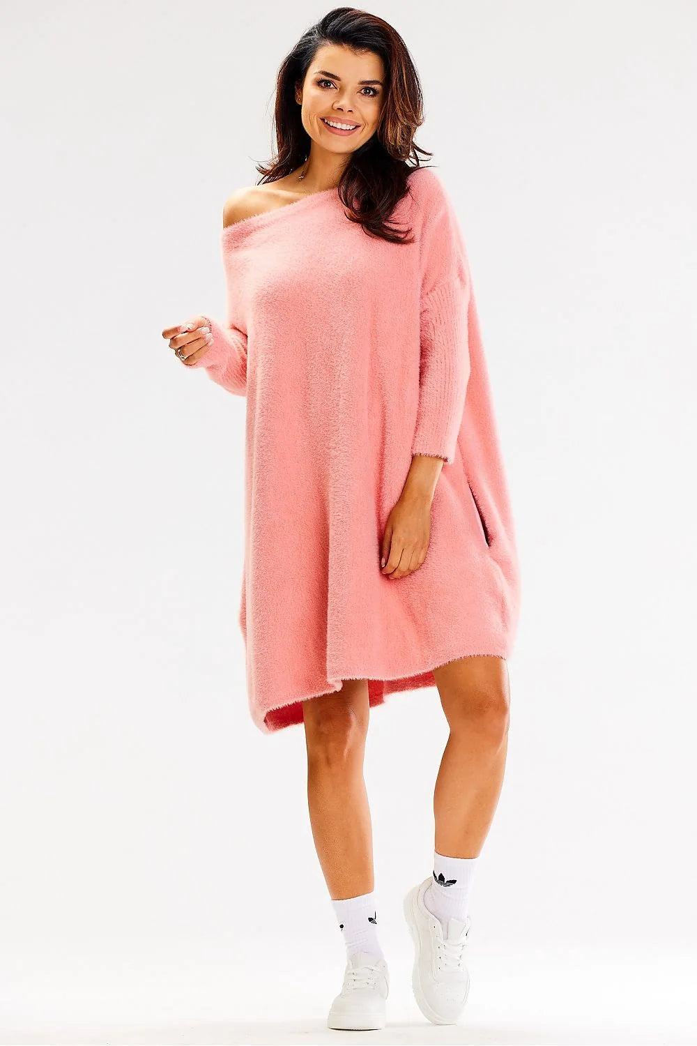 Robe oversize pour femme longue manches longues en tricot doux rose poudré style casual