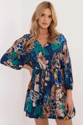 Robe de jour Italy Moda pour femme style tendance coupe évasée imprimé floral manches longues taille élastiquée confort