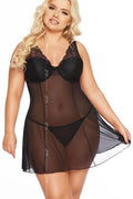 L'ensemble sexy Soft Line Collection nuisette babydoll maille transparente dentelle florale bustier ajustable string noir