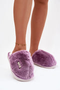 chaussons femme fausse fourrure mauve lilas pelucheuse mule bout fermé dos ouvert semelle épaisse blanche antidérapante doublure moelleuse rembourrée cocooning
