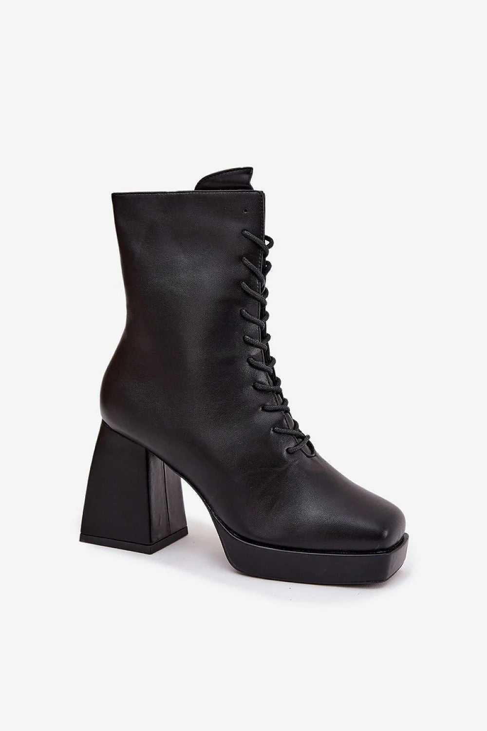 bottines femme similicuir noir lacées fermeture éclair intérieure doublure chaude talon colonne 9cm semelle épaisse plateforme avant bout carré urbain