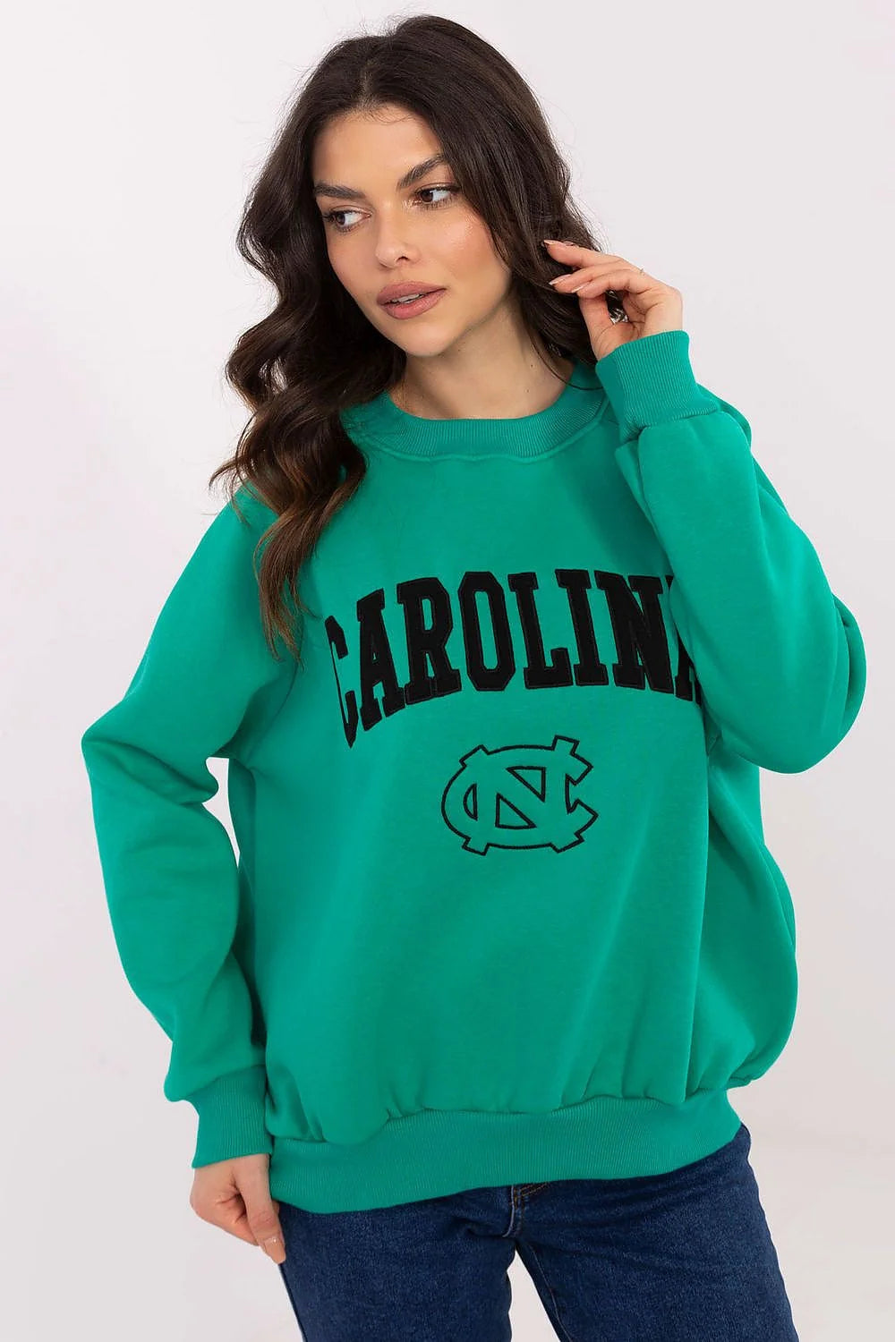 Sweatshirt femme ample longues couleur verte imprimé logo lettres CAROLINA coton doux