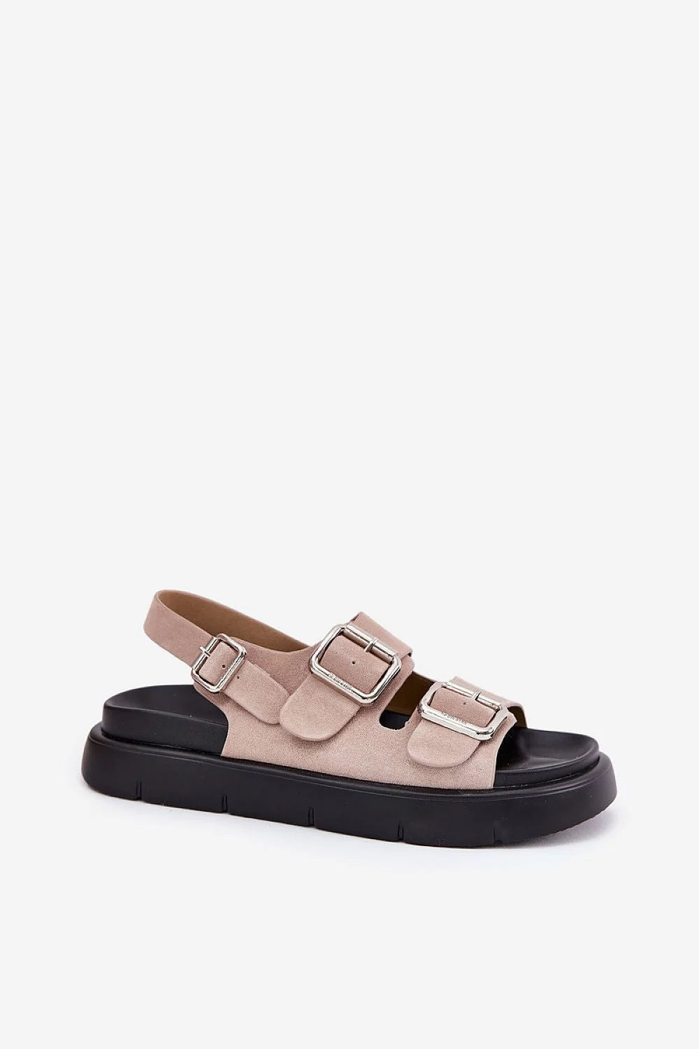 Sandales modernes femmes cuir suédé beige semelle épaisse plateforme métal boucles style élégant été confort