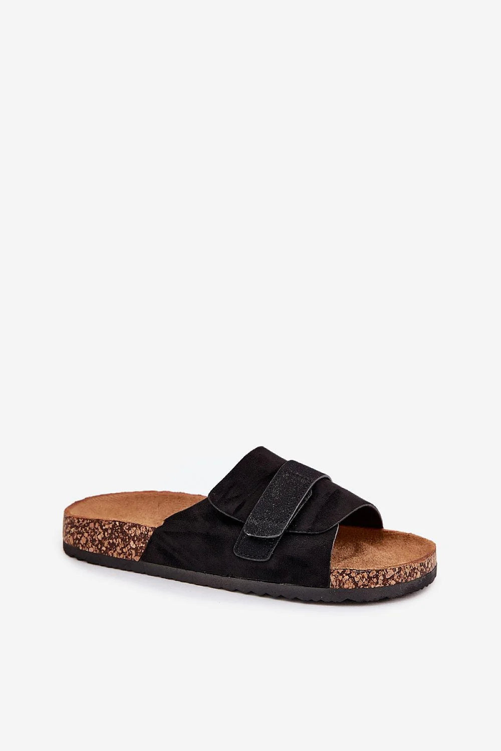 Sandales pour femmes style décontracté en daim noir semelle liège confortable ajustables occasion estivale