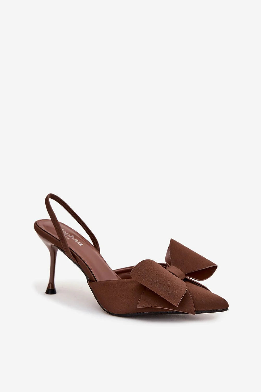 escarpins slingback femme talon aiguille 8cm bout pointu nœud oversize coudepied tissu satiné chocolat silhouette élancée soirée confort