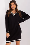 Robe pull Badu design casual élégant oversize V-neck manches longues encolure côtelée maille tricotée acrylique laine femme