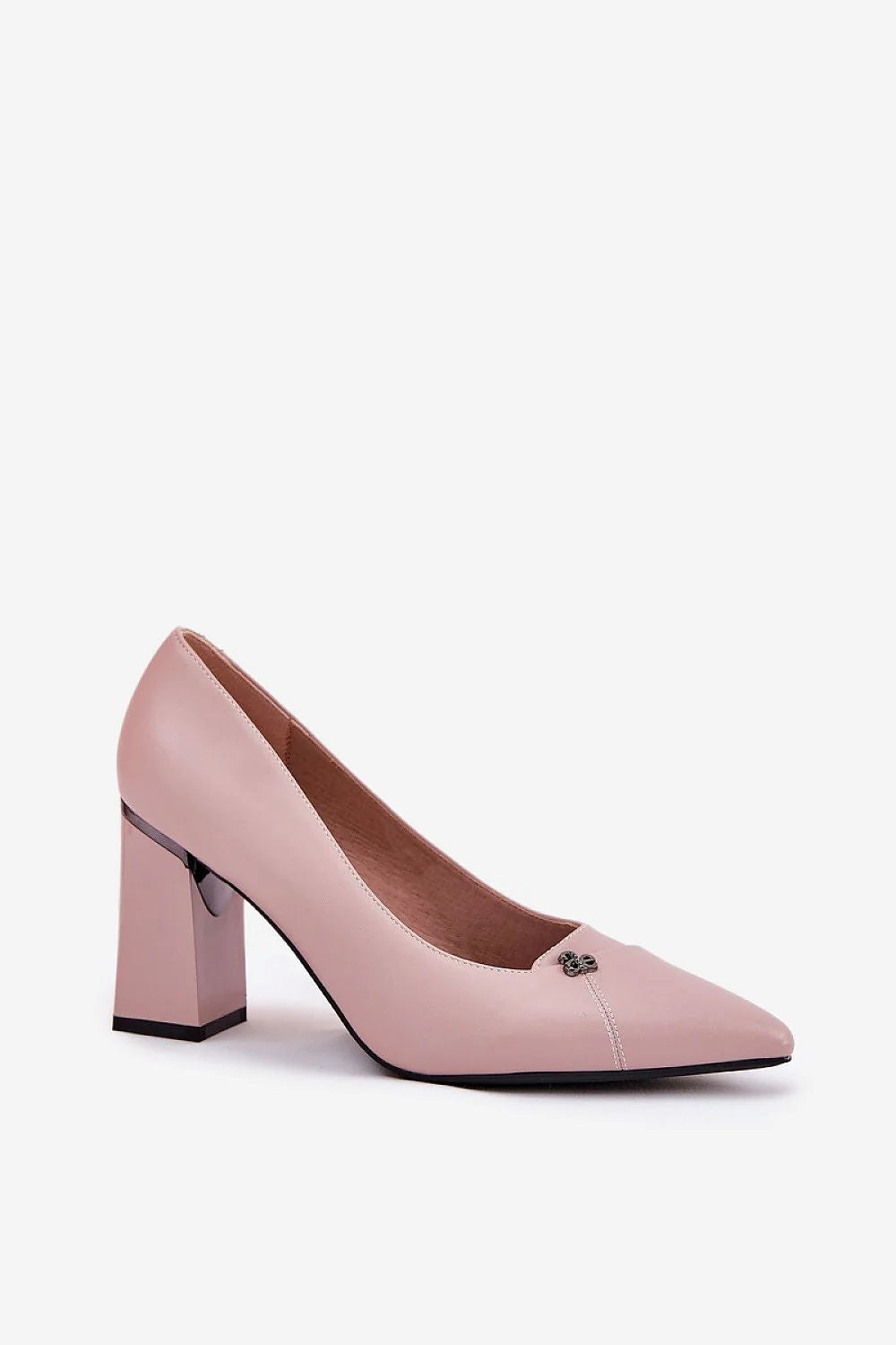 Escarpins Vinceza élégance pale rose bout pointu talon bloc métal détails cuir écologique femme