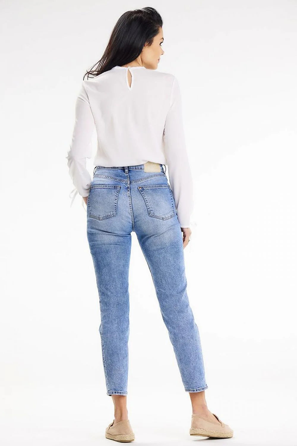 Chemisier Awama féminin à manches longues nouées en bas, fermeture dos, poche gauche, fentes décoratives encolure, tissu polyester elasthanne, taille ajustable, femmes