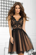 Robe élégante en dentelle noire et tulle sexy, glamour, décolleté V, soirée femme