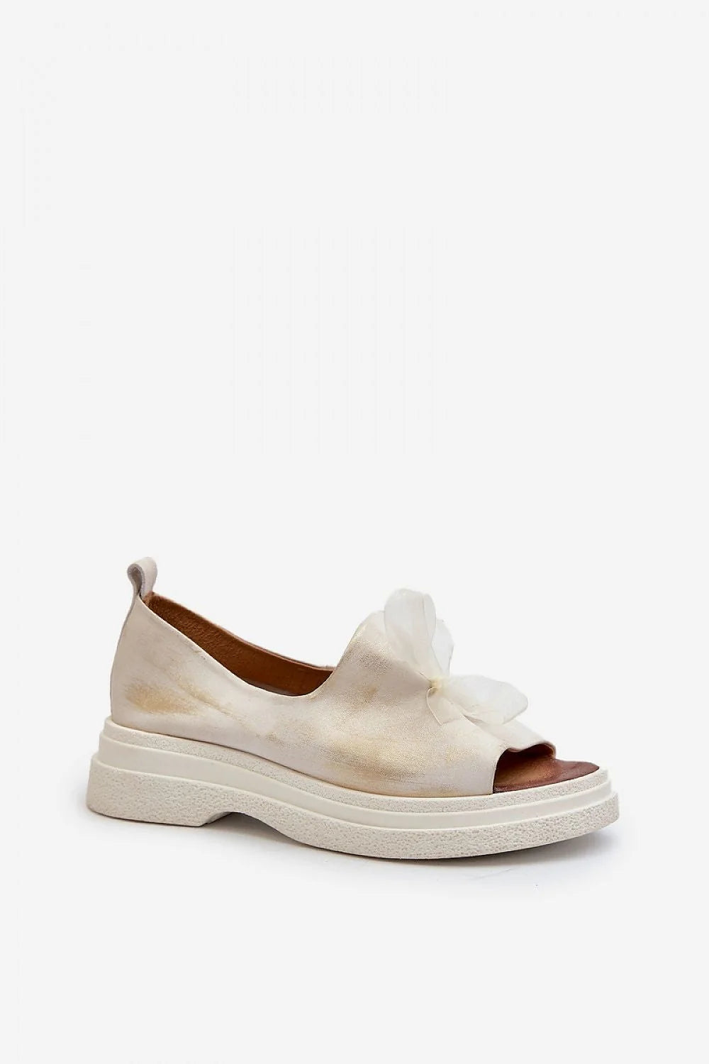 Sandales en cuir naturel pour femmes, style mule ouverte, semelle épaisse, nœud décoratif, beige clair, été 2023