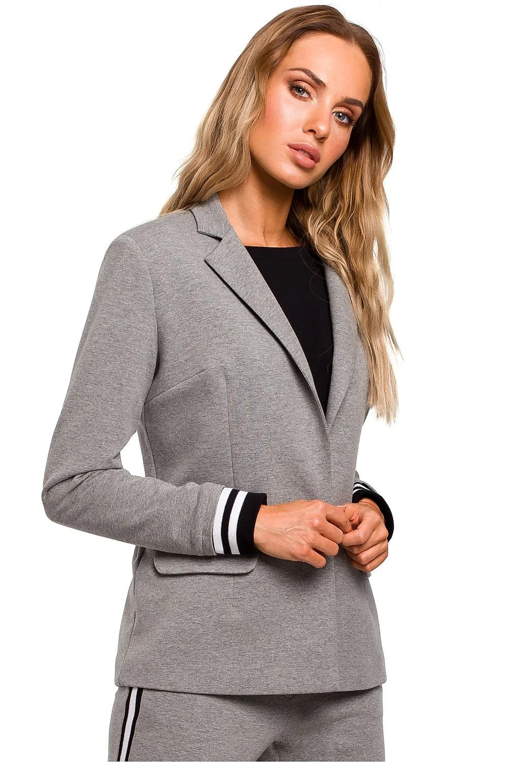 Blazer femme tissu camel moderne élégant manches rayées chic décontracté coupe ajustée mode tendance